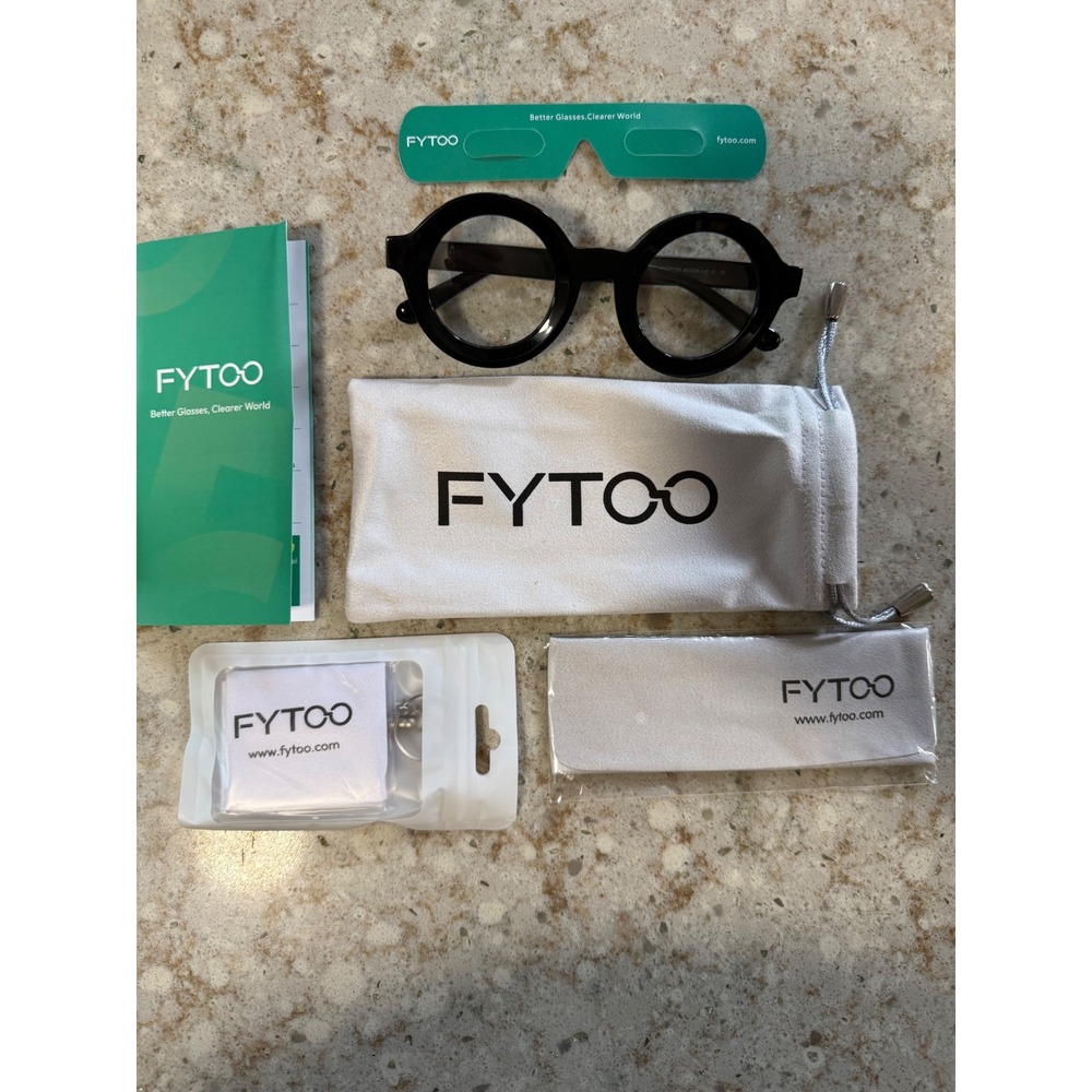 FYTOO Black Round Eyeglass Frames EM23103 44-28-145 with Case and Accessories